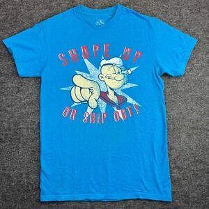 Y2K Popeye T Shirt Mens S Blue Shape Up Or Ship Out Graphic Tee 2013